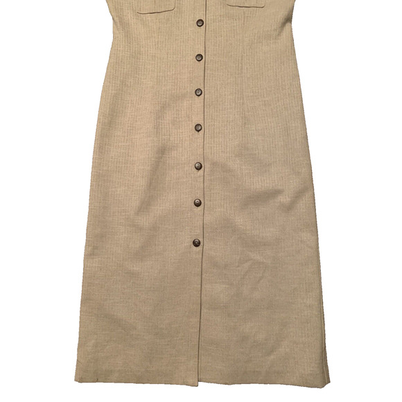 VINTAGE Plaza South Midi Dress Womens Petite 10P Beige Button Down Secretary - Picture 4 of 13